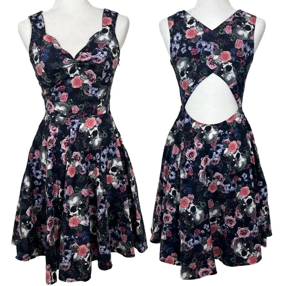 skull cut out dress BNWT Hot Topic Midnight Hour Plus SZ 2(18/20) Black Mesh Lace Skull Cutout  Dress